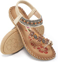 Flat Sandals for Women Summer: Casual Boho Beaded Toe Ring Dress Shoes - Comfortable Vacation Daily Walking Shoes